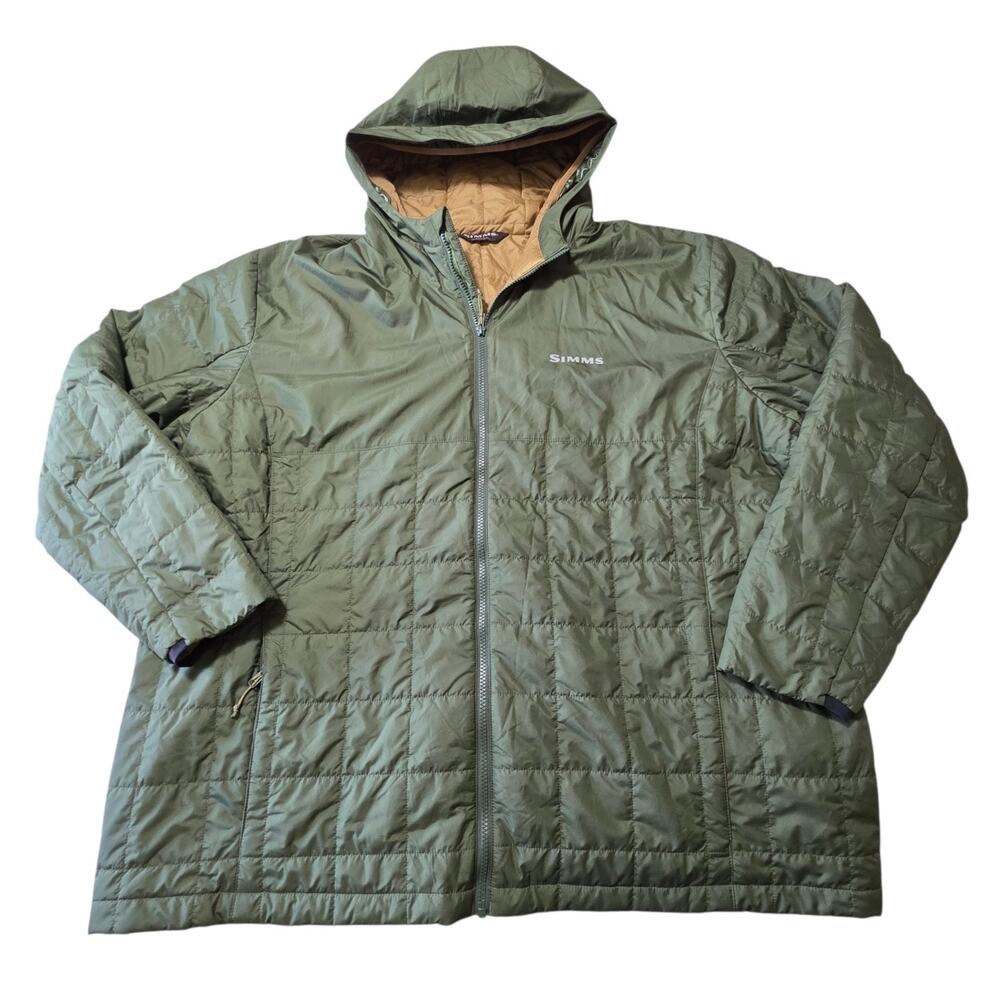 Simms Primaloft Quilted Hooded Jacket Men's 3XL Olive Green Insulated Fishing